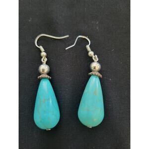Natural Turquoise Teardrop Dangle Earrings Blue Gemstone Hook Earrings